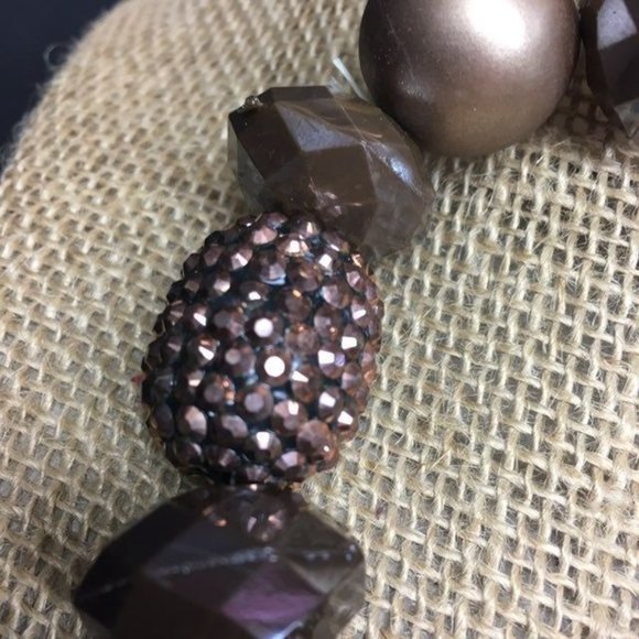 Chunky Statement Bracelet Stretch Silver Tan Brown Gold Pearl Bling Glam Retro - Picture 2 of 6